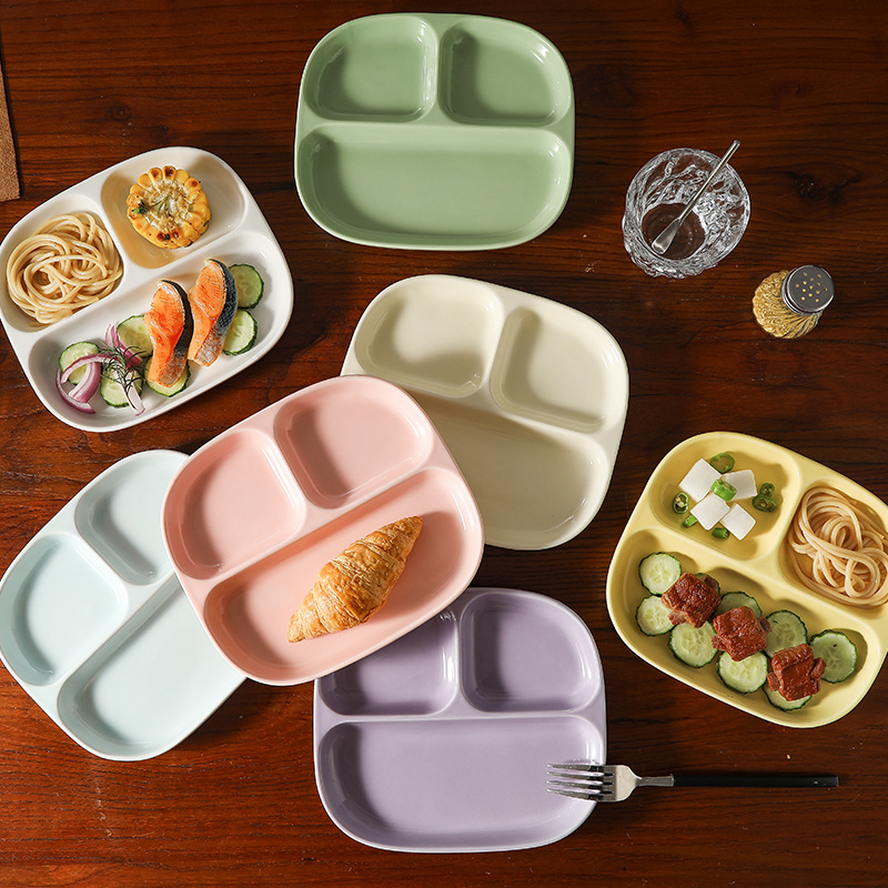 Food Snacks For Weight Loss - Triple Grid Ceramic Divided Plate Fitness