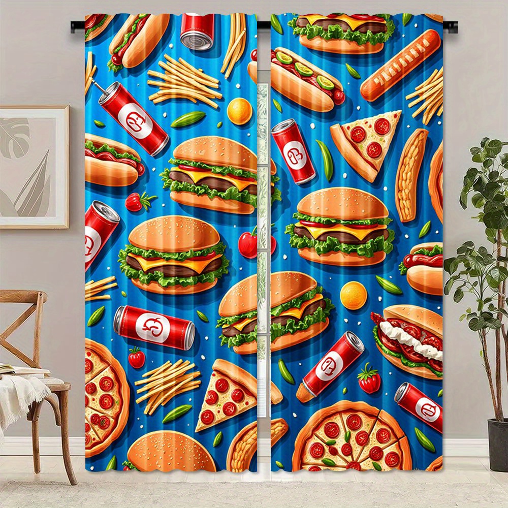 Fast Food Burger Pizza Curtain - Food Snacks Background ulasan dan harga
