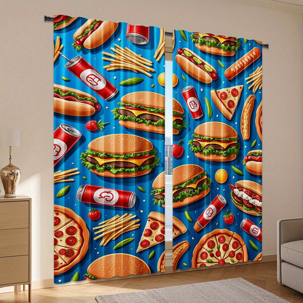 Fast Food Burger Pizza Curtain - Food Snacks Background ulasan dan harga