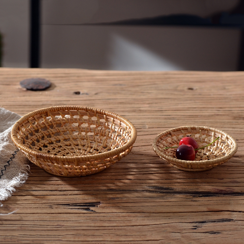 Round Bamboo Rattan Tray, Hand - Food Snacks Basket ulasan dan harga