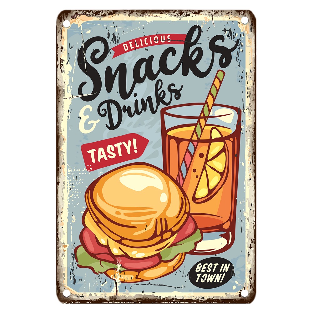 Vintage Food Metal Sign, 12x8  - Food Snacks With Iron ulasan dan harga