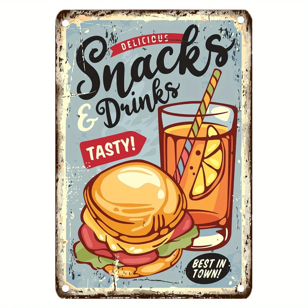 Vintage Food Metal Sign, 12x8  - Food Snacks With Iron ulasan dan harga