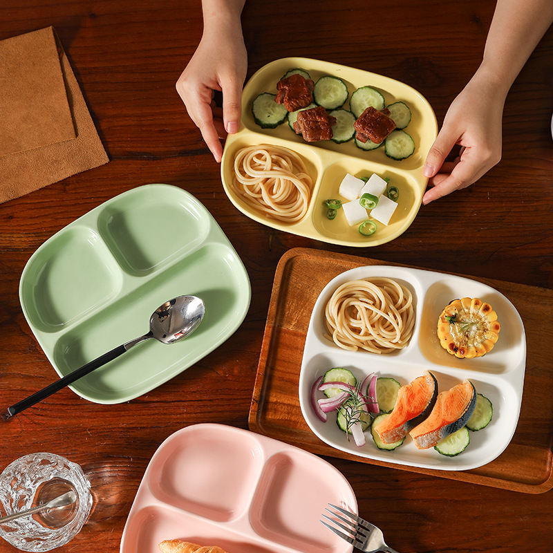 Triple Grid Ceramic Divided Pl - Food Snacks For Weight Loss ulasan dan harga