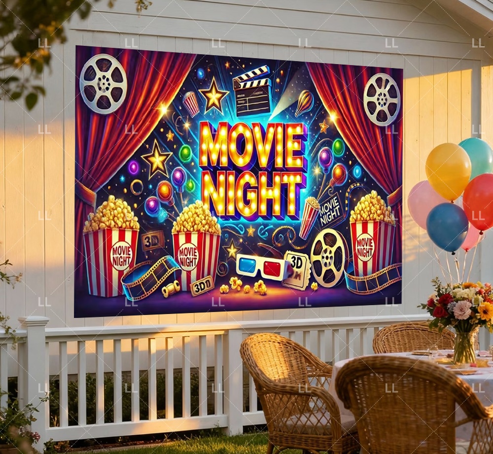 Vintage Cinema Movie Night Par - Food Snacks Background ulasan dan harga